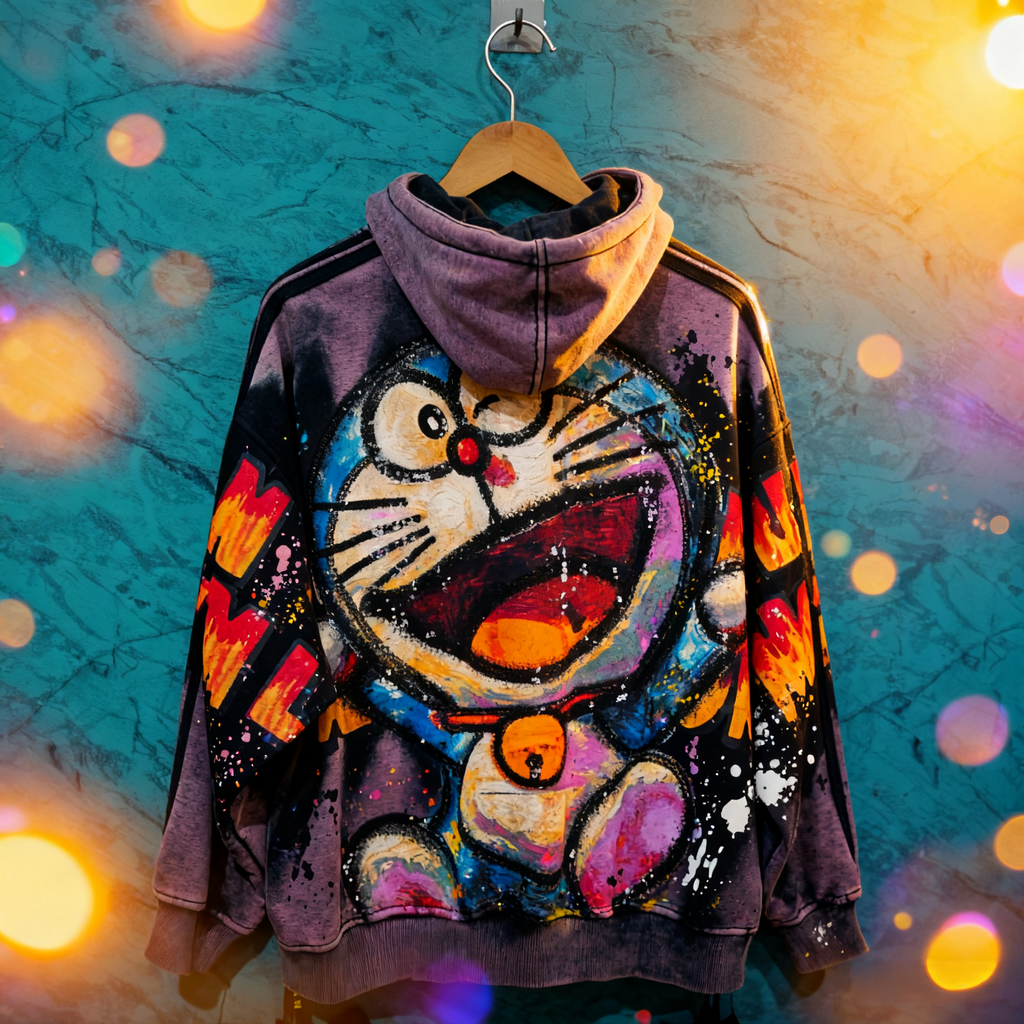 Channel the Magic: Doraemon Purple Embroidered Sweatshirt