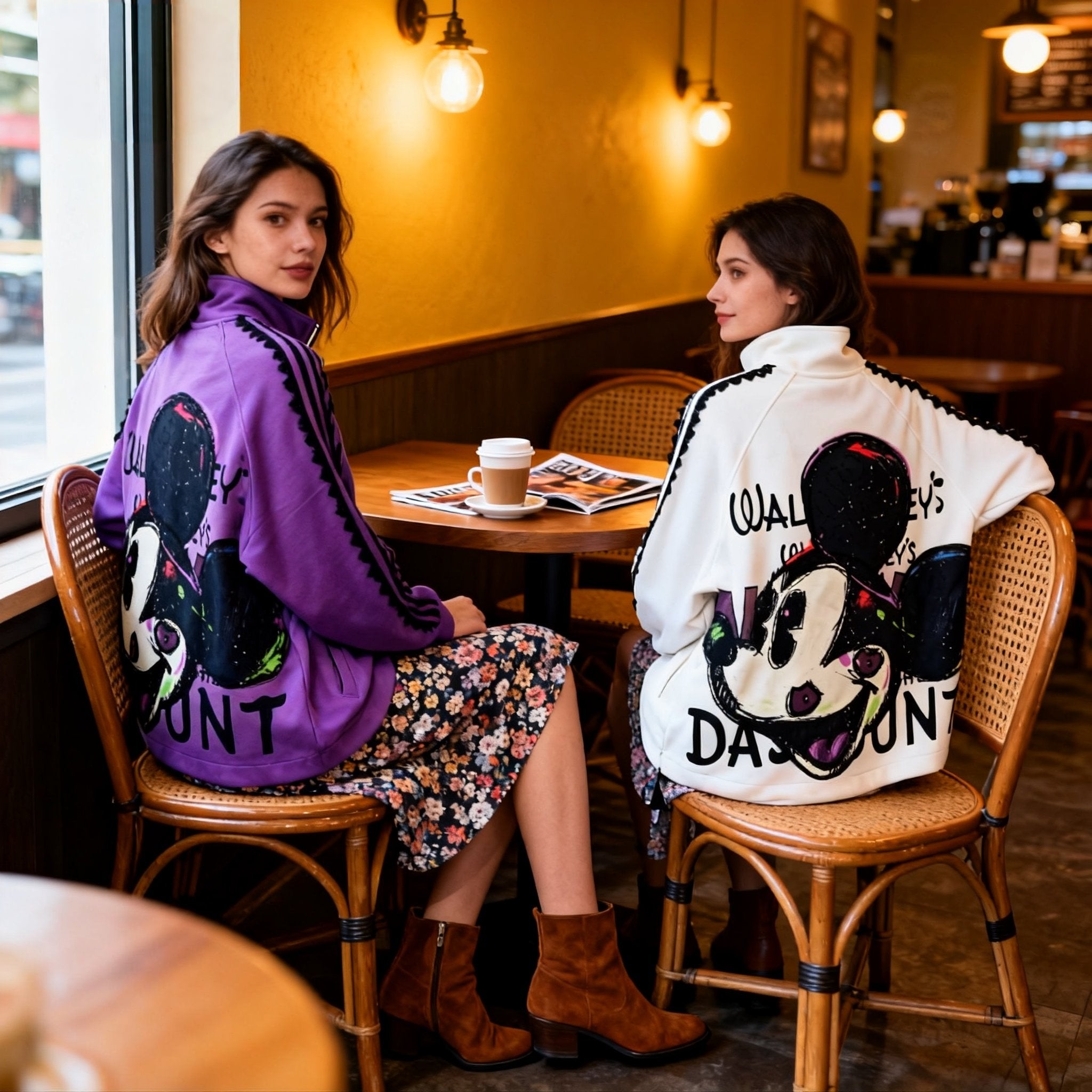 Embroidered Mickey Mouse Apricot and Fuchsia Coat