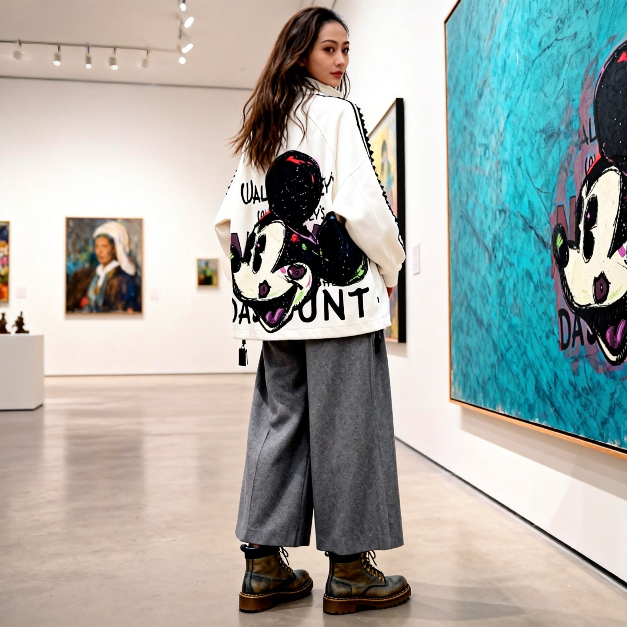 Embroidered Mickey Mouse Apricot and Fuchsia Coat