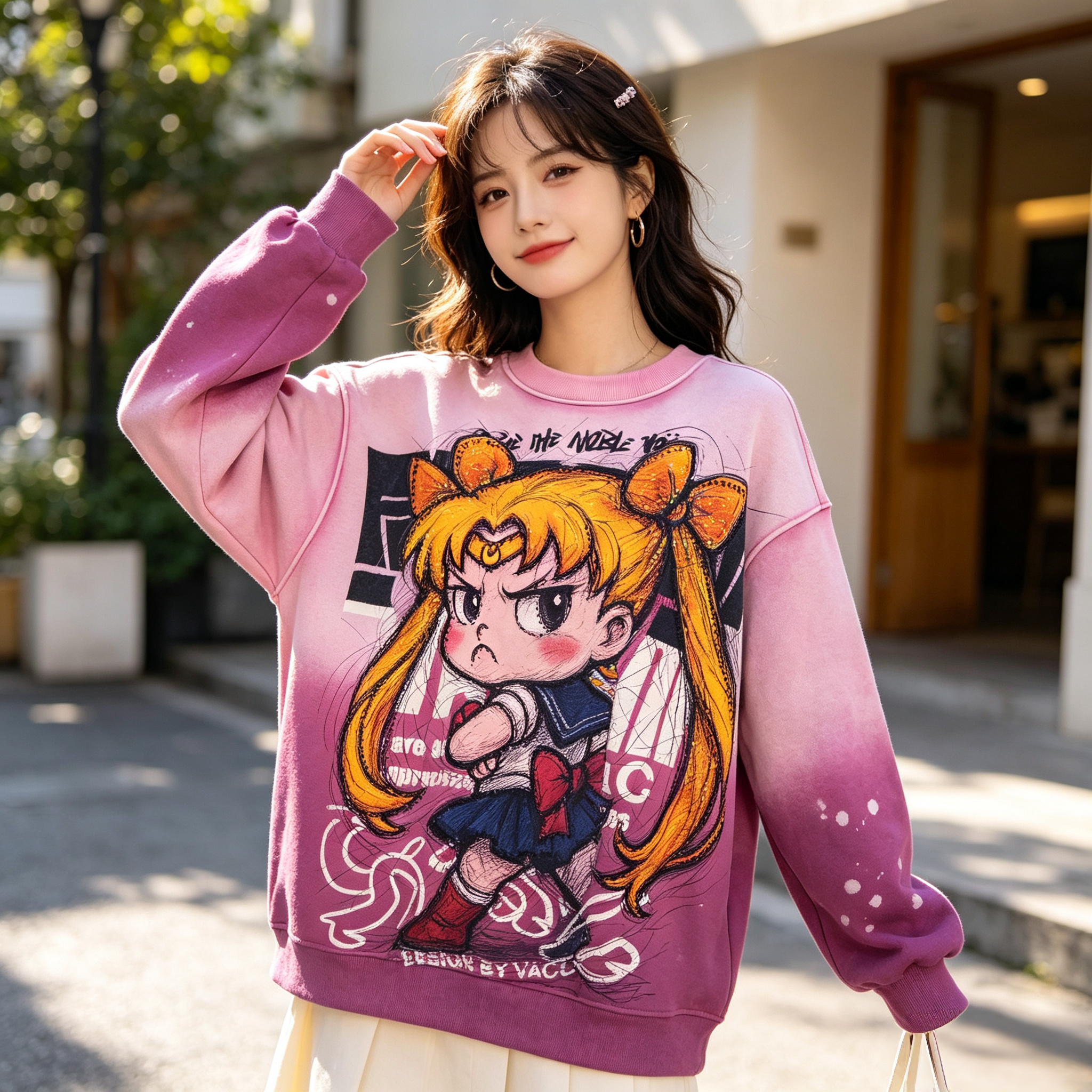 Moon Prism Power Gradient Sweatshirt | Pastel Pink to Cosmic Glow